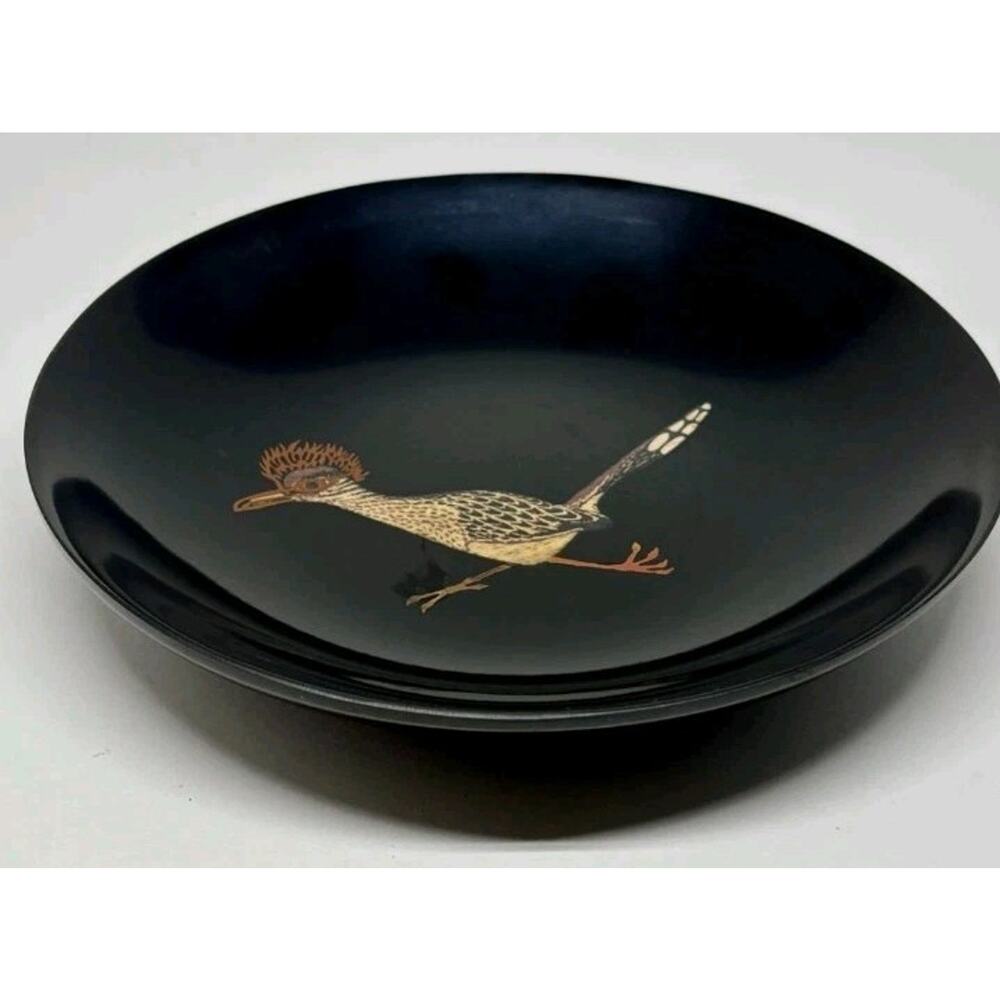 COUROC of MONTEREY Roadrunner Bowl *Resin w/Inlaid Metal Wood 1948+